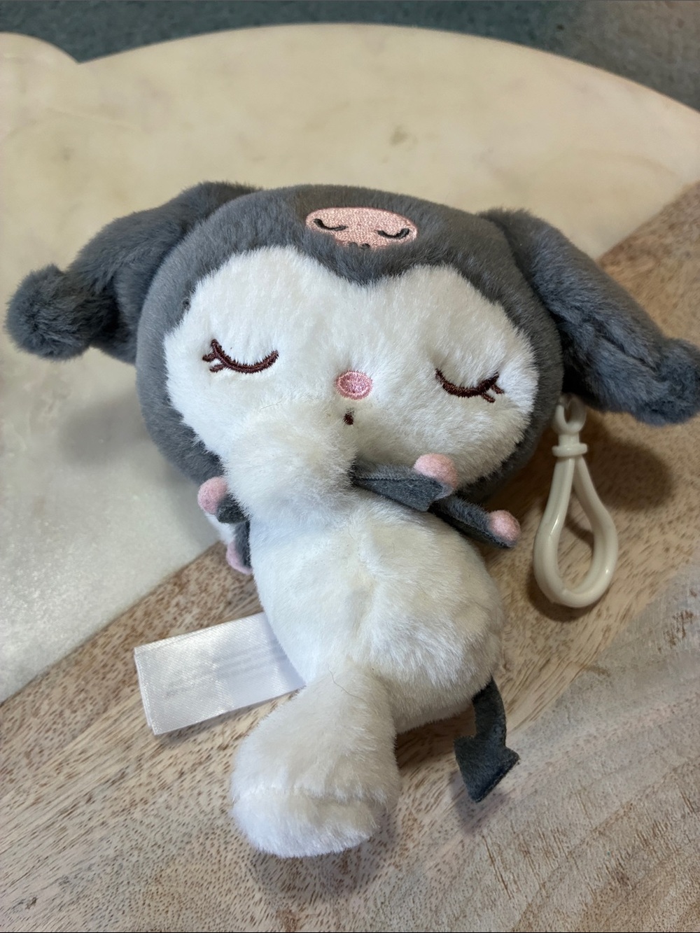 Kuromi Plush Gray and White sleeping bunny Clip-On Sanrio